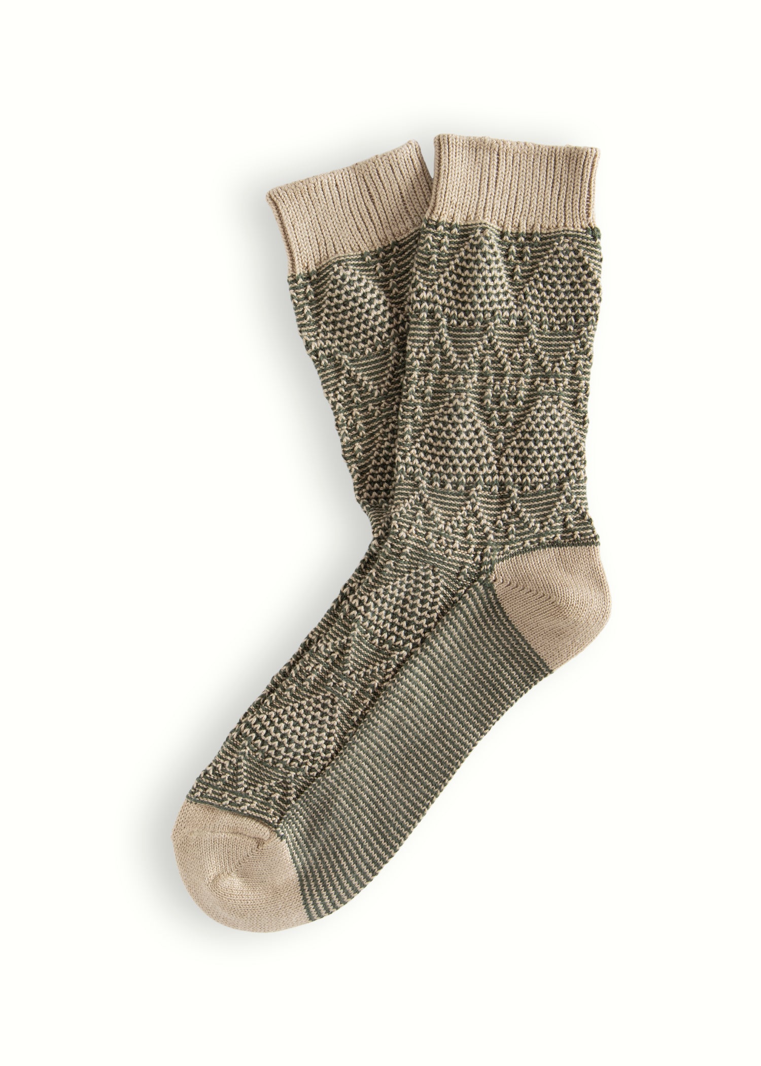 Thunders Love Link Criss Crossed Beige And Green Socks