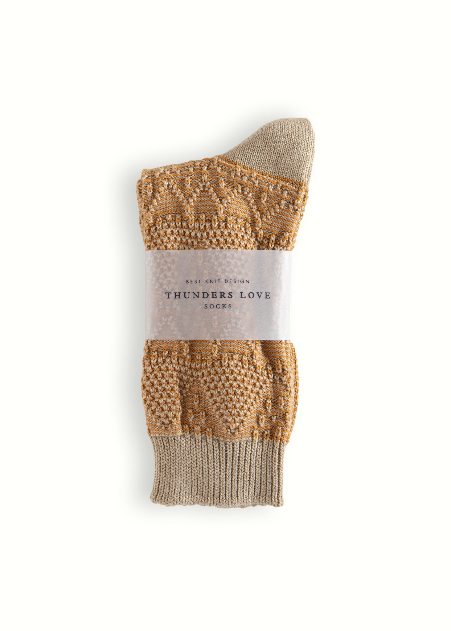 Thunders Love Link Criss Crossed Beige And Mustard Socks