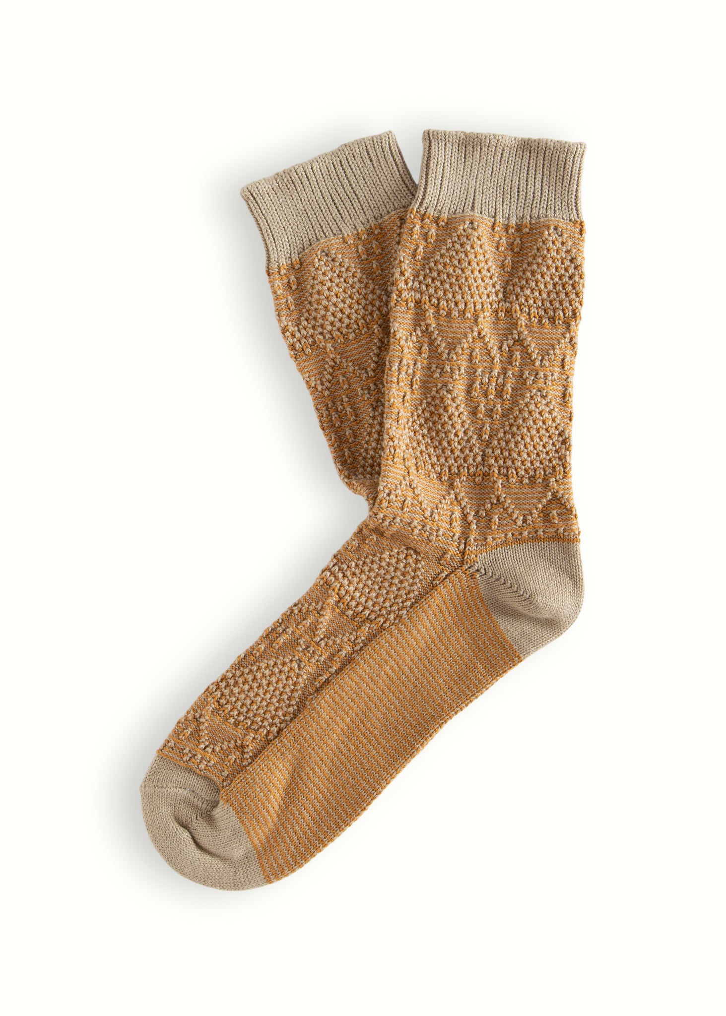 Thunders Love Link Criss Crossed Beige And Mustard Socks