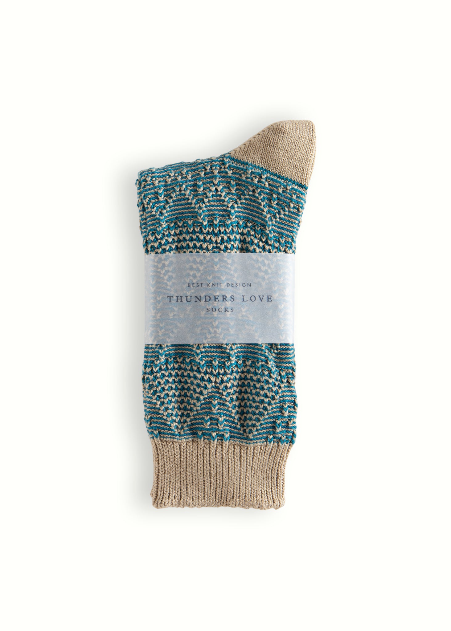Thunders Love Link Criss Crossed Beige And Turquoise Socks