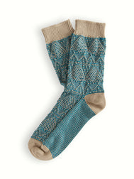 LINK COLLECTION Criss-Crossed Beige & Turquoise Socks