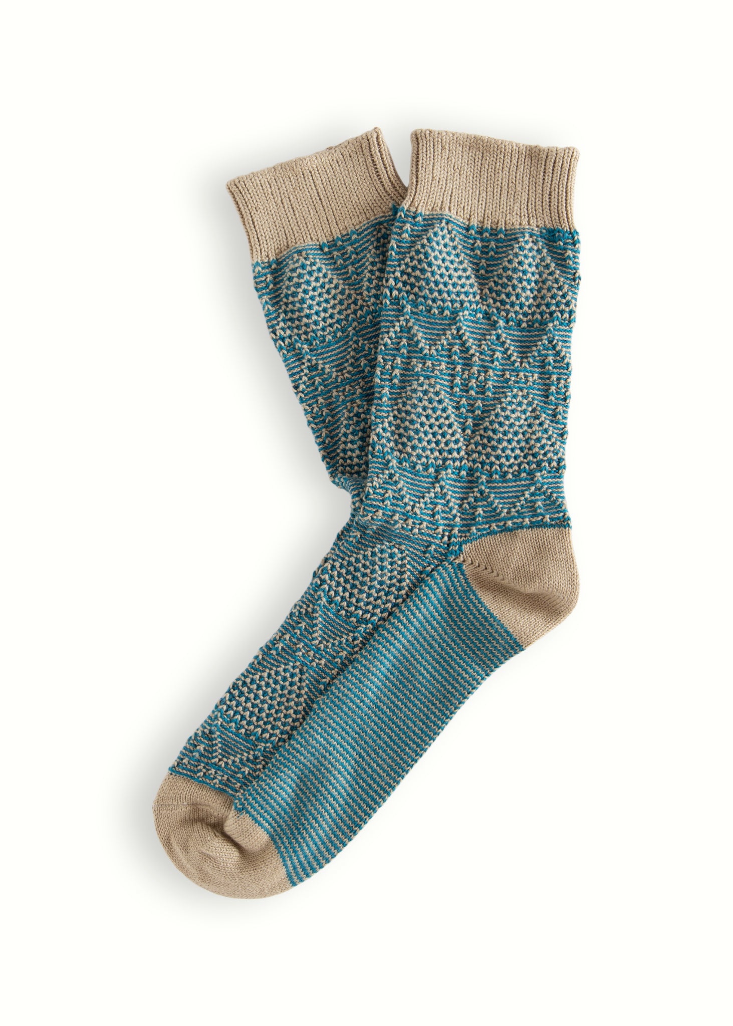 Thunders Love Link Criss Crossed Beige And Turquoise Socks