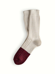 MARINE COLLECTION Cotton Duplo Raw White & Burgundy Socks