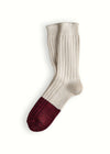 MARINE COLLECTION Cotton Duplo Raw White & Burgundy Socks