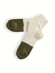 MARINE COLLECTION Cotton Duplo Short Raw White & Olive Socks