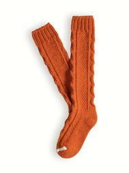 WOOL COLLECTION High-Knee Cable Knit Orange Socks