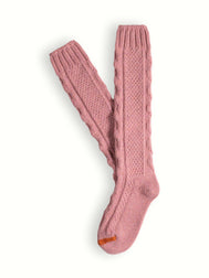 WOOL COLLECTION High-Knee Cable Knit Pink Socks