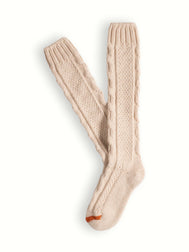 WOOL COLLECTION High-Knee Cable Knit Raw White Socks