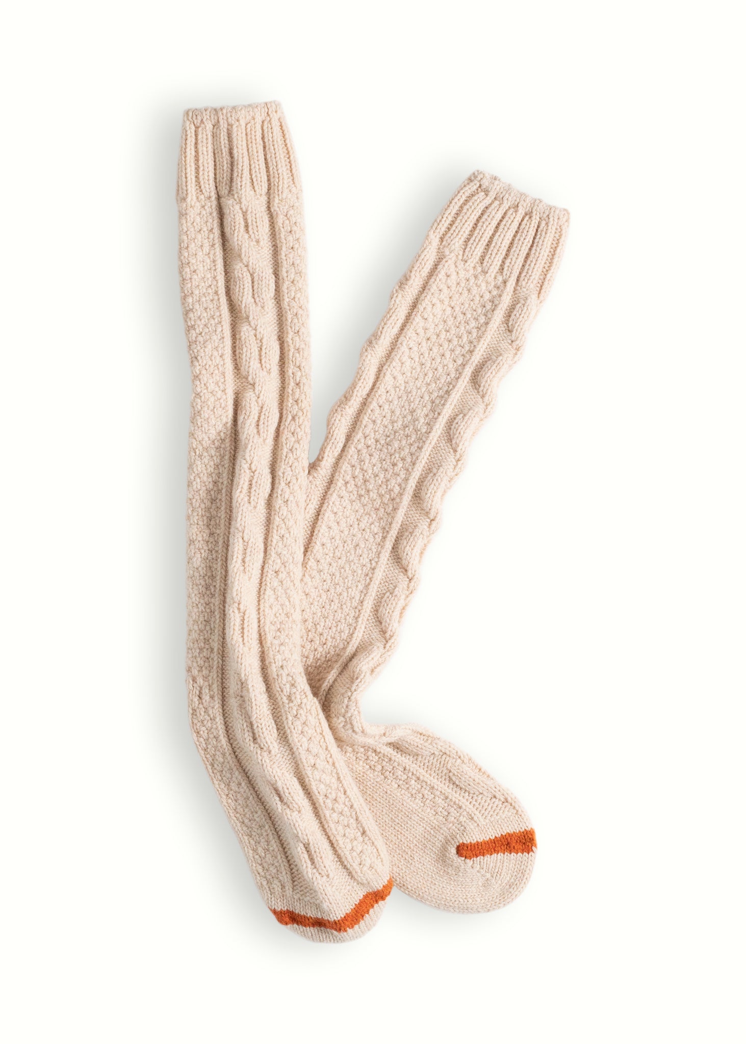 Thunders Love High Knee Cable Knit Raw White Socks